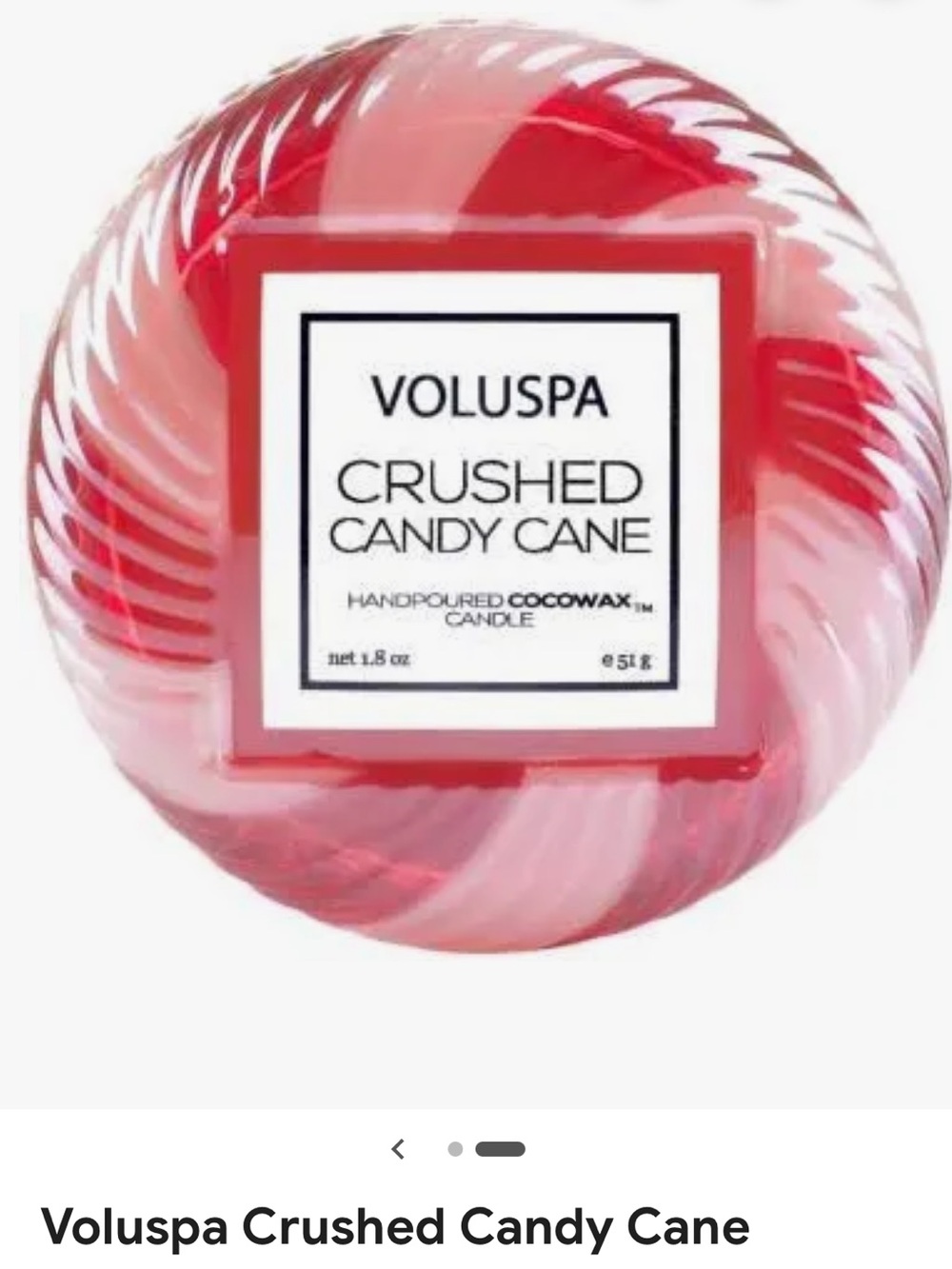 Voluspa Red & White Crushed Candy Cane Cocowax Macaron Glass Candle